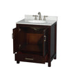 Custom image for Espresso with Brushed Chrome Trim / White Carrara Marble, Oval Sink / No Mirror