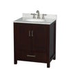 Custom image for Espresso with Brushed Chrome Trim / White Carrara Marble, Oval Sink / No Mirror