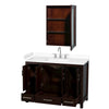 Custom image for Espresso with Brushed Chrome Trim / White Cultured Marble, Rectangular Sink / Medicine Cabinet