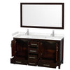 Custom image for Espresso with Brushed Chrome Trim / Carrara Cultured Marble, Rectangular Sink / 58