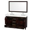 Custom image for Espresso with Brushed Chrome Trim / Carrara Cultured Marble, Rectangular Sink / 58