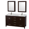 Custom image for Espresso with Brushed Chrome Trim / White Carrara Marble, Rectangular Sink / Medicine Cabinets