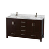 Custom image for Espresso with Brushed Chrome Trim / White Carrara Marble, Rectangular Sink / No Mirror