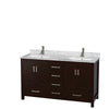 Custom image for Espresso with Brushed Chrome Trim / White Carrara Marble, Rectangular Sink / Medicine Cabinets