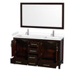 Custom image for Espresso with Brushed Chrome Trim / White Cultured Marble, Rectangular Sink / 58