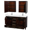 Custom image for Espresso with Brushed Chrome Trim / White Cultured Marble, Rectangular Sink / Medicine Cabinets