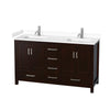 Custom image for Espresso with Brushed Chrome Trim / White Cultured Marble, Rectangular Sink / No Mirror