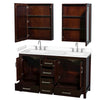 Custom image for Espresso with Brushed Chrome Trim / White Cultured Marble, Rectangular Sink / Medicine Cabinets