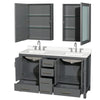 Custom image for Dark Gray with Brushed Chrome Trim / White Quartz, Rectangular Sink / Medicine Cabinets