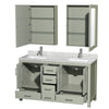 Custom image for Light Green with Brushed Nickel Trim / White Carrara Marble, Rectangular Sink / Medicine Cabinets