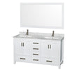 Custom image for White with Brushed Chrome Trim / White Carrara Marble, Rectangular Sink / 58