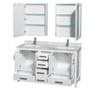 Custom image for White with Brushed Chrome Trim / White Carrara Marble, Rectangular Sink / Medicine Cabinets