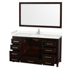Custom image for Espresso with Brushed Chrome Trim / Carrara Cultured Marble, Rectangular Sink / 58