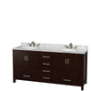 Custom image for Espresso with Brushed Chrome Trim / White Carrara Marble, Oval Sink / Medicine Cabinets