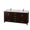 Custom image for Espresso with Brushed Chrome Trim / White Carrara Marble, Rectangular Sink / No Mirror