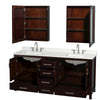 Custom image for Espresso with Brushed Chrome Trim / Giotto Quartz, Rectangular Sink / Medicine Cabinets