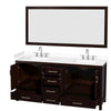 Custom image for Espresso with Brushed Chrome Trim / White Cultured Marble, Rectangular Sink / 70
