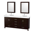 Custom image for Espresso with Brushed Chrome Trim / White Cultured Marble, Rectangular Sink / Medicine Cabinets