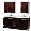 Custom image for Espresso with Brushed Chrome Trim / White Quartz, Rectangular Sink / Medicine Cabinets