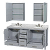 Custom image for Gray with Brushed Chrome Trim / White Carrara Marble, Oval Sink / Medicine Cabinets