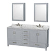 Custom image for Gray with Brushed Chrome Trim / White Carrara Marble, Oval Sink / Medicine Cabinets