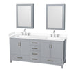 Custom image for Gray with Brushed Chrome Trim / White Cultured Marble, Rectangular Sink / Medicine Cabinets