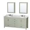 Custom image for Light Green with Brushed Nickel Trim / White Carrara Marble, Oval Sink / Medicine Cabinets