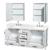 Custom image for White with Brushed Chrome Trim / Carrara Cultured Marble, Rectangular Sink / Medicine Cabinets