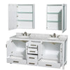 Custom image for White with Brushed Chrome Trim / White Carrara Marble, Oval Sink / Medicine Cabinets