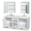 Custom image for White with Brushed Chrome Trim / Giotto Quartz, Rectangular Sink / Medicine Cabinets