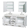 Custom image for White with Brushed Chrome Trim / White Quartz, Rectangular Sink / Medicine Cabinets