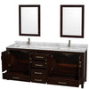 Custom image for Espresso with Brushed Chrome Trim / White Carrara Marble, Rectangular Sink / 24