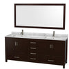 Custom image for Espresso with Brushed Chrome Trim / White Carrara Marble, Rectangular Sink / 70