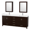 Custom image for Espresso with Brushed Chrome Trim / White Cultured Marble, Rectangular Sink / Medicine Cabinets