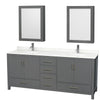 Custom image for Dark Gray with Brushed Chrome Trim / Giotto Quartz, Rectangular Sink / Medicine Cabinets
