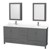 Custom image for Dark Gray with Brushed Chrome Trim / White Quartz, Rectangular Sink / Medicine Cabinets