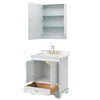 Custom image for White with Brushed Gold Trim / Carrara Cultured Marble, Rectangular Sink / Medicine Cabinet