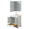 Custom image for White with Brushed Gold Trim / White Quartz, Rectangular Sink / Medicine Cabinet