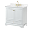 Custom image for White with Brushed Gold Trim / Carrara Cultured Marble, Rectangular Sink / No Mirror