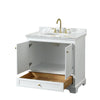 Custom image for White with Brushed Gold Trim / White Carrara Marble, Oval Sink / No Mirror