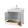 Custom image for White with Brushed Gold Trim / White Carrara Marble, Rectangular Sink / No Mirror