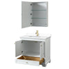 Custom image for White with Brushed Gold Trim / White Cultured Marble, Rectangular Sink / Medicine Cabinet