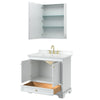 Custom image for White with Brushed Gold Trim / White Cultured Marble, Rectangular Sink / Medicine Cabinet