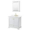 Custom image for White with Brushed Gold Trim / White Cultured Marble, Rectangular Sink / Medicine Cabinet