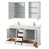 Custom image for White with Brushed Gold Trim / Carrara Cultured Marble, Rectangular Sink / Medicine Cabinets