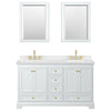 Custom image for White with Brushed Gold Trim / Carrara Cultured Marble, Rectangular Sink / Medicine Cabinets