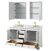 Custom image for White with Brushed Gold Trim / White Carrara Marble, Oval Sink / Medicine Cabinets