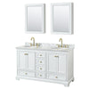 Custom image for White with Brushed Gold Trim / White Carrara Marble, Oval Sink / Medicine Cabinets