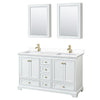 Custom image for White with Brushed Gold Trim / White Cultured Marble, Rectangular Sink / Medicine Cabinets