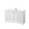 Custom image for White with Brushed Gold Trim / Carrara Cultured Marble, Rectangular Sink / No Mirror